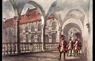 Krużganki pałacu królewskiego. Prusacy na Wawelu w XVII wieku (mal. St. Tondos i W. Kossak)  » Click to zoom ->